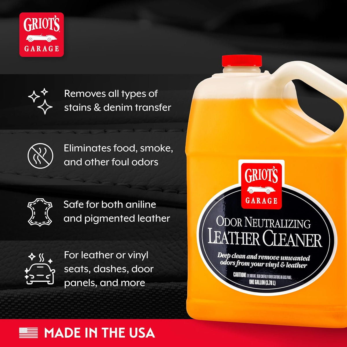 Griot's Garage Odor Neutralizing Leather Cleaner for Car Seats, Dashboard, Door Panels, Eliminates Unwanted Smells, 10971, 22oz