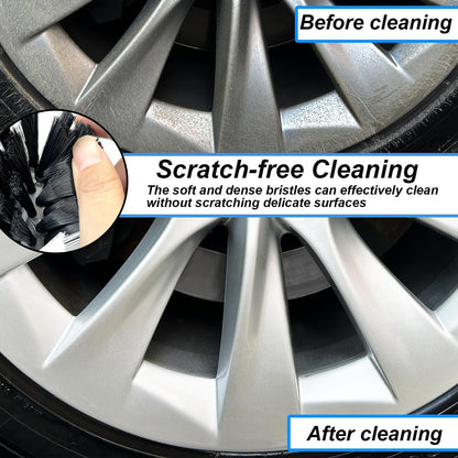 Wheel Brush Kit, Soft Drill Wheel Cleaner Brush, No Scratches Highly Dense Car Cleaning Brush Set for Wheels, Rims, Engines, Exhaust(Red/Black,2Pcs)