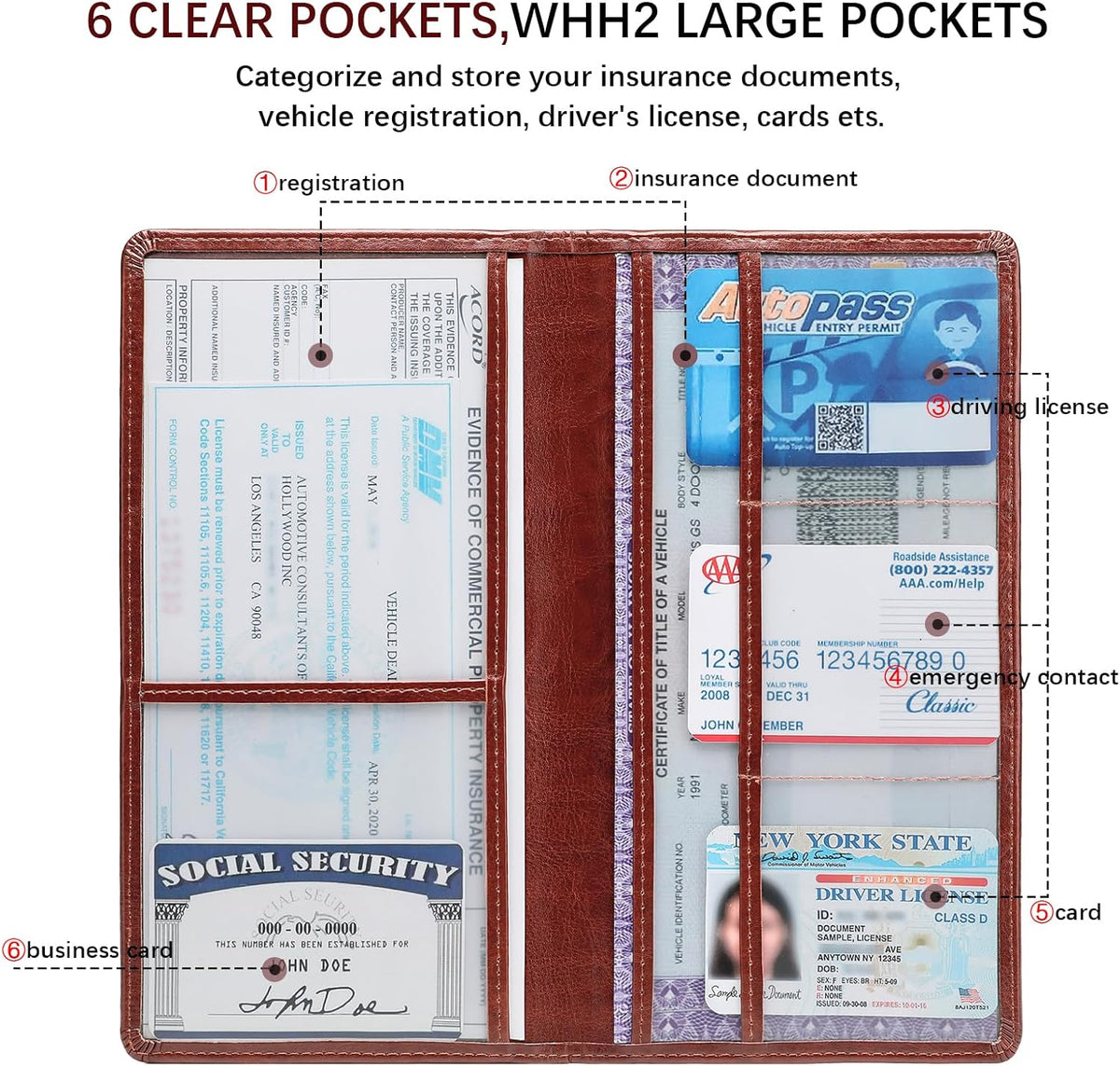Car Registration and Insurance Card Holder for Women Men, Orange Glove Box Paperwork Organizer with Magnetic Buckle for Easy Access and Protect Documents and Various Cards in Vehicle
