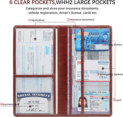 Car Registration and Insurance Card Holder for Women Men, Orange Glove Box Paperwork Organizer with Magnetic Buckle for Easy Access and Protect Documents and Various Cards in Vehicle