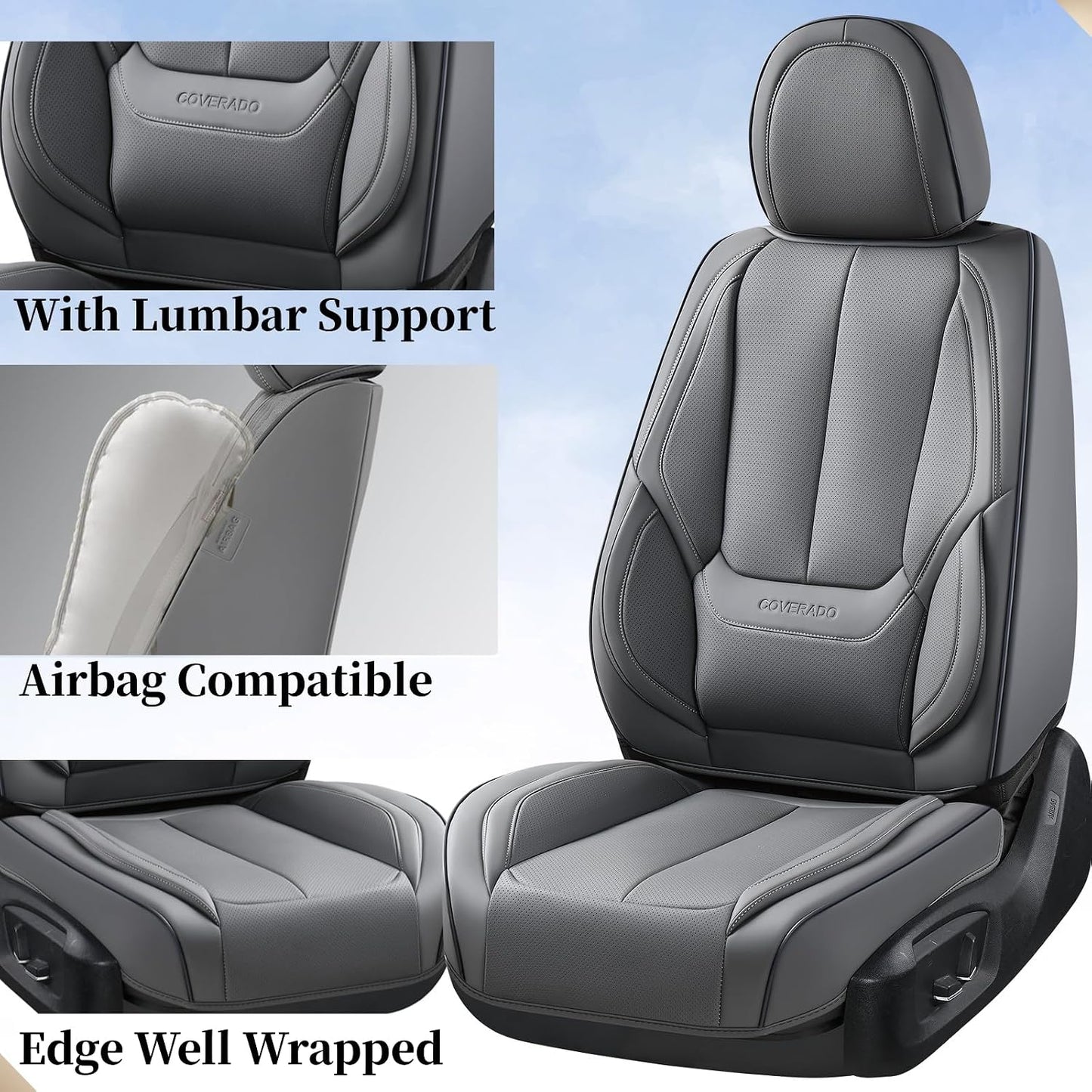Coverado Seat Covers Full Set, Black Seat Covers for Cars 5 Seats, Car Seat Protector, Waterproof Nappa Leather Car Seat Cushion, Front and Rear Car Seat Cover Fit for Most Sedans SUV Pick-up Truck - Colors A