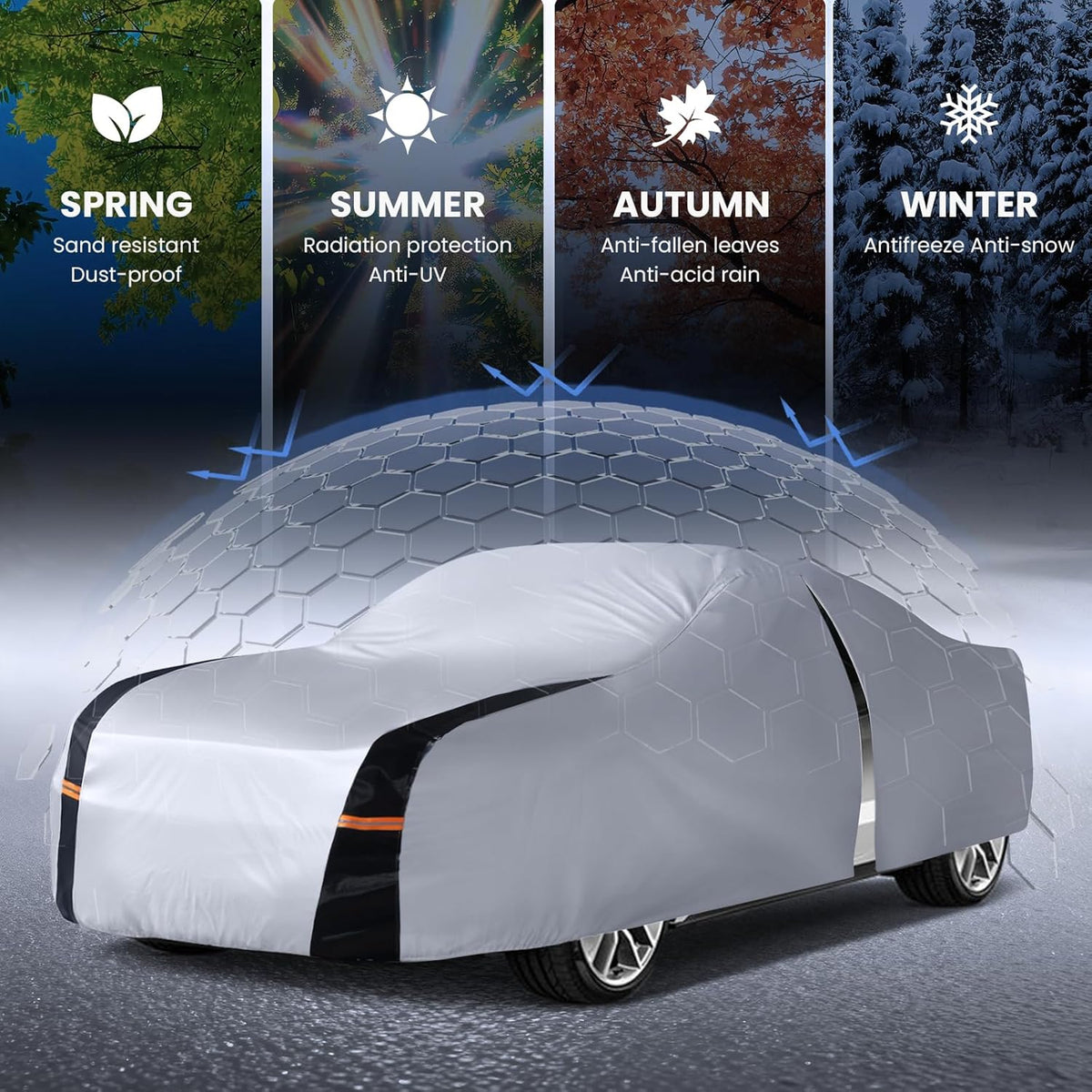 Large SUV Car Cover for Chevy Suburban 100% Waterproof All Weather, Heavy Duty Outdoor Full Exterior Covers Rain Sun Wind UV Protection. - Colors A
