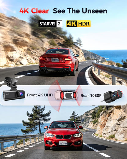 REDTIGER 4K Dash Cam Front Rear, STARVIS 2 Sensor, Free Card Included, 5.8GHz WiFi-20MB/s Fast Download, Dash Camera for Cars with GPS, WDR Night Vision, 170°Wide Angle, 24H Parking Mode(F7NP)