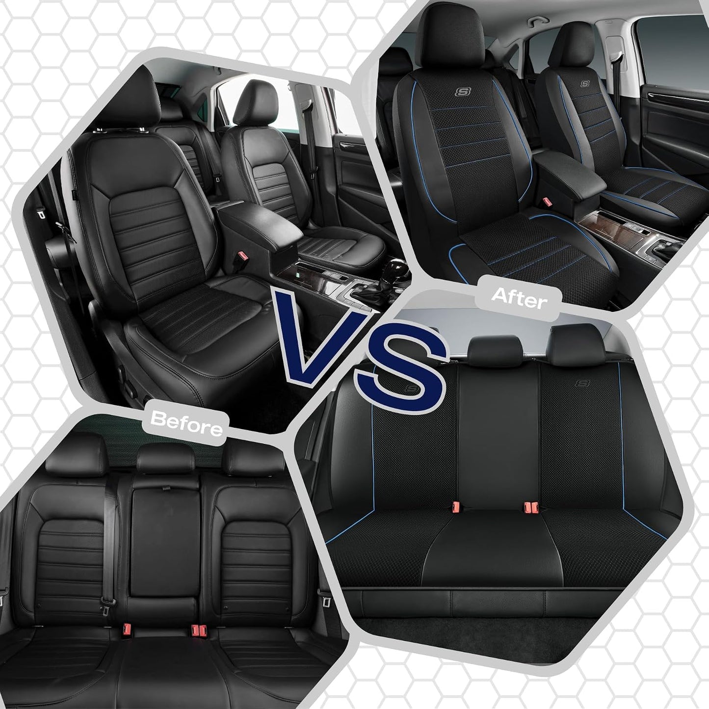 Skechers Air-Cooled Memory Foam Seat Covers,Mesh Thick Car Seat Covers,Piping Leather Car Seat Covers Front Seats,Airbag Compatible,Automotive Comfort Universal FitMost Cars,Vans,Truck,SUV,Black