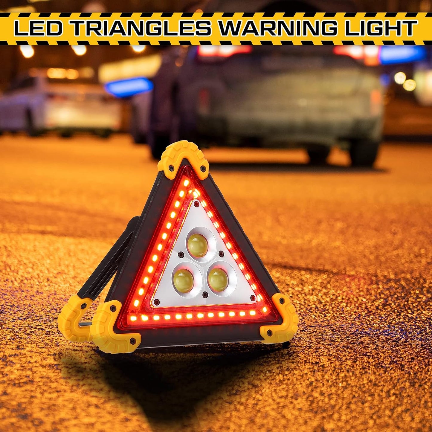 Huquary LED Emergency Warning Triangle, Rechargeable Portable Flashing LED Warning Triangle Light with 4 Modes, Safety Hazard Light for Car Truck RV Vehicle Roadside, Batteries Not Included(3 Pack)