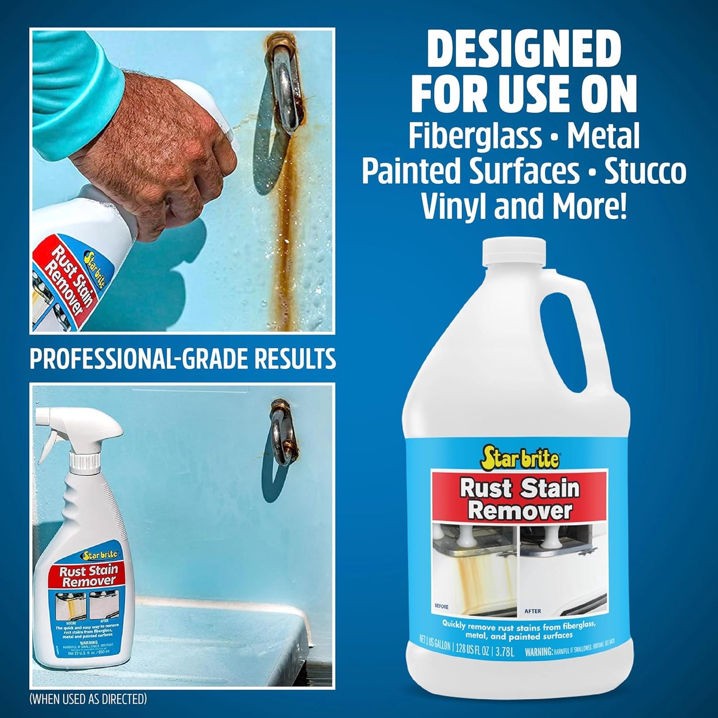 STAR BRITE Rust Stain Remover Spray - Instantly Dissolve Corrosion Stains on Fiberglass, Vinyl, Fabric, Metal & Painted Surfaces - Also Removes Sprinkler Stains - 22 Ounces (089222SS)