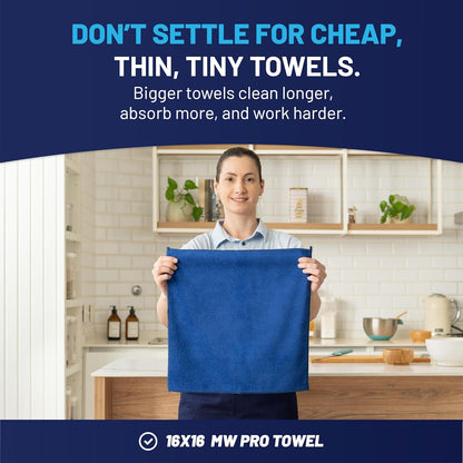 Microfiber Wholesale MW Pro 16x16 Auto Detailing Towels - Plush Car Drying Cloths for Wax Removal, Interiors & Body Shops - Scratch Free (Black, 12-Pack)