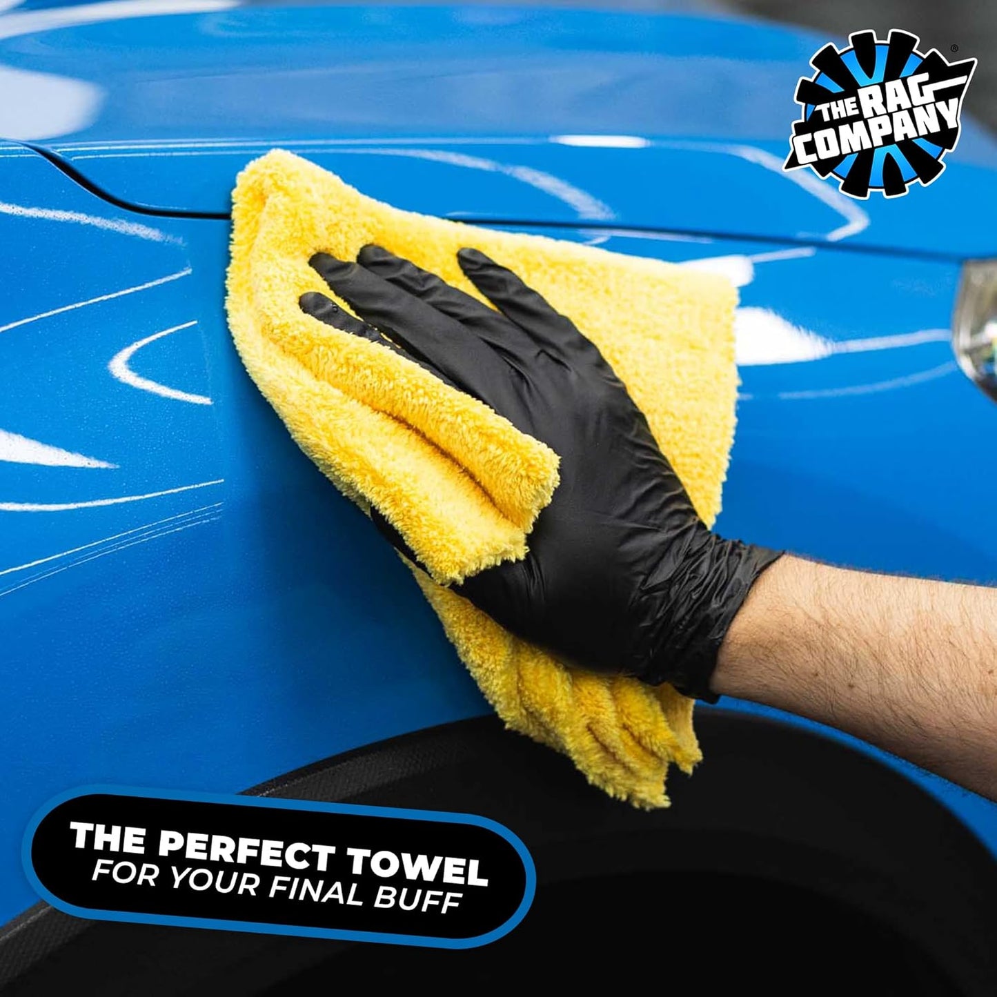 The Rag Company - Eagle Edgeless 500 (4-Pack) Professional Korean 70/30 Blend Super Plush Microfiber Detailing Towels, 500GSM, 16in x 16in, Blue