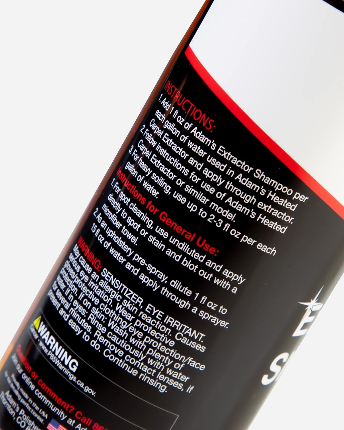 Adam’s Extractor Shampoo 16oz - Carpet & Upholstery Cleaner, Low Foam Formula for Deep Cleaning Fabric, Carpet, & Car Interiors