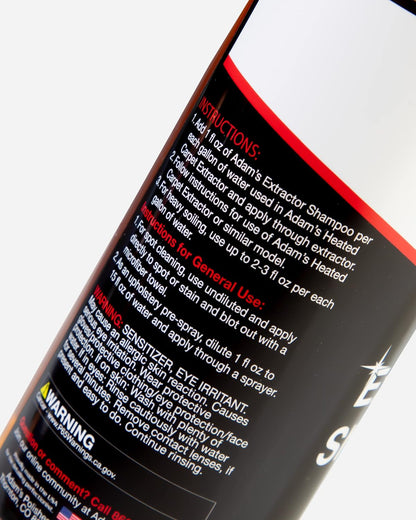 Adam’s Extractor Shampoo 16oz - Carpet & Upholstery Cleaner, Low Foam Formula for Deep Cleaning Fabric, Carpet, & Car Interiors