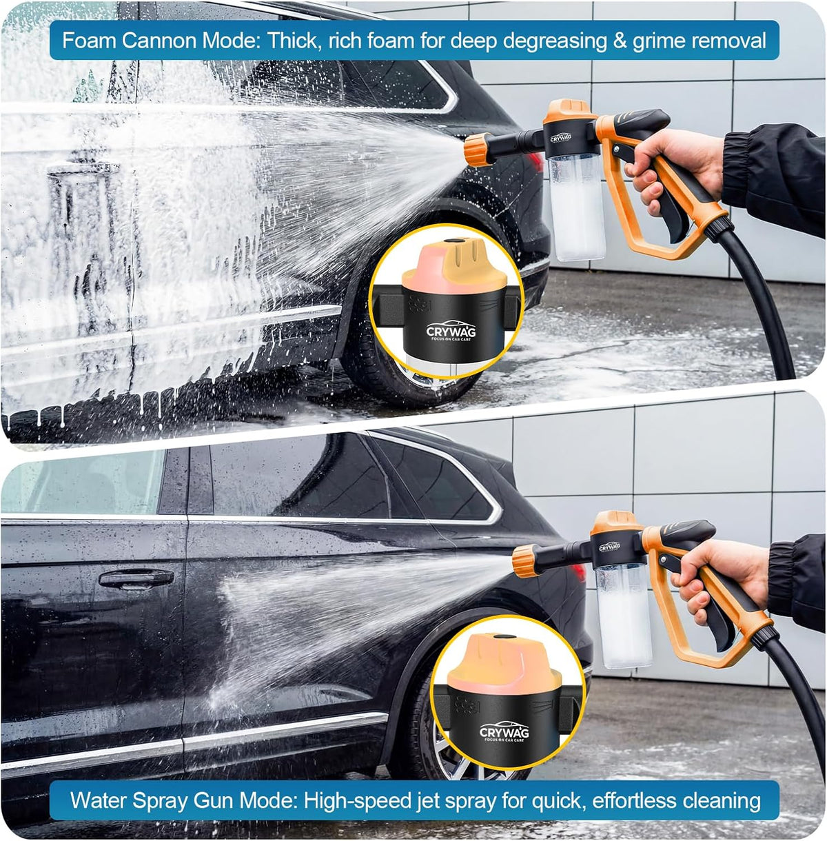 Car Wash Foam Gun for Garden Hose, Foam Cannon Car Wash Kit with Microfiber Wash Mitt, High Pressure Nozzle & 3 Spray Modes, Hose Foam Blaster for Cars, Trucks, RV, Motorcycle Cleaning - Orange