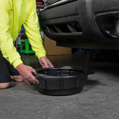 OEMTOOLS 87034 Oil Drain Pan, 4 Gallon Oil Pan, Heavy Duty Polyethylene, Pour Spout, No-Splash Lip, 3 Ergonomic Handles, Stackable Design