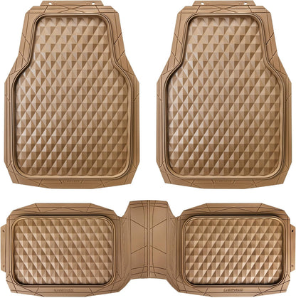 CAR PASS Heavy Duty Rubber Car Mats, Deep Dish All-Weather Floor Mat for Car Full Set Durable Anti-Slip 3D Rhombus Waterproof Trim to Fit Liner Universal Fit Automotive,Sedan,SUV,Truck, 3 Piece Black