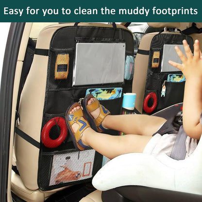 2Pack Car Seat Back Organizer, Kick Mats Backseat Car Storage with Touch Screen Tablet Holder, Waterproof Car Back Seat Protector for Kids, Vehicle Back Seat Organizer for Travel Accessories