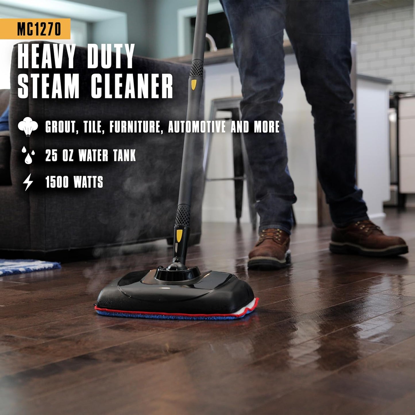 McCulloch MC1385 Deluxe Canister Steam Cleaner, 2-Hour Runtime, Chemical-Free, 23 Accessories: Mop Head, Brushes & More - Built for Home, Tile, Carpet, Furniture, & Personal Car Detailing