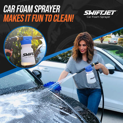 SwiftJet Car Wash Foam Gun + Microfiber Wash Mitt - Foam Cannon Works with Any Soap - Garden Hose Car Foam Sprayer - Car Wash Kit - Car Accessories Foam Blaster (Orange Foam Gun with Mitt)