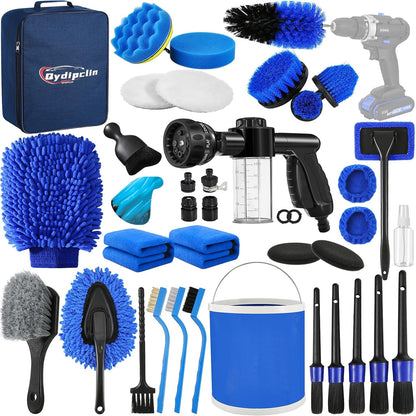 Qydipclin 45Pcs Car Detailing Kit, Car Detailing Brush Set, Car Wash Cleaning Kit, Car Detailing Brushes, Professional Car Care Kit for Interior Exterior Wheels, Blue