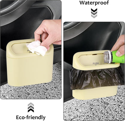 Accmor Car Trash Can with Lid, Mini Auto Dustbin Garbage Organizer Holder 2 Packs, Automotive Storage Container Bin with 60 Pcs Bags for Vehicle, Home, Office