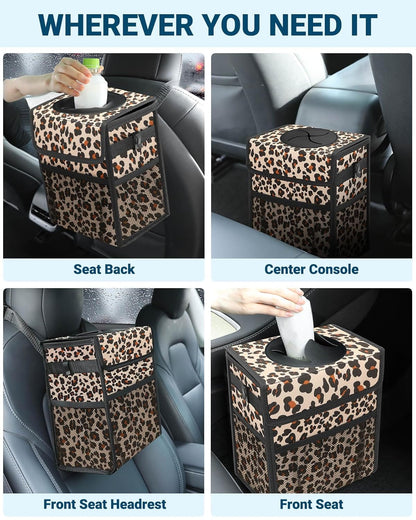 Capolo Car Trash Can with Lid, Leakproof Car Trash Bag Hanging Waterproof Automotive Garbage Can with Storage Pockets Mini Vehicle Trash Bin for Back/Front Seat(Black,2.5 Gallon)