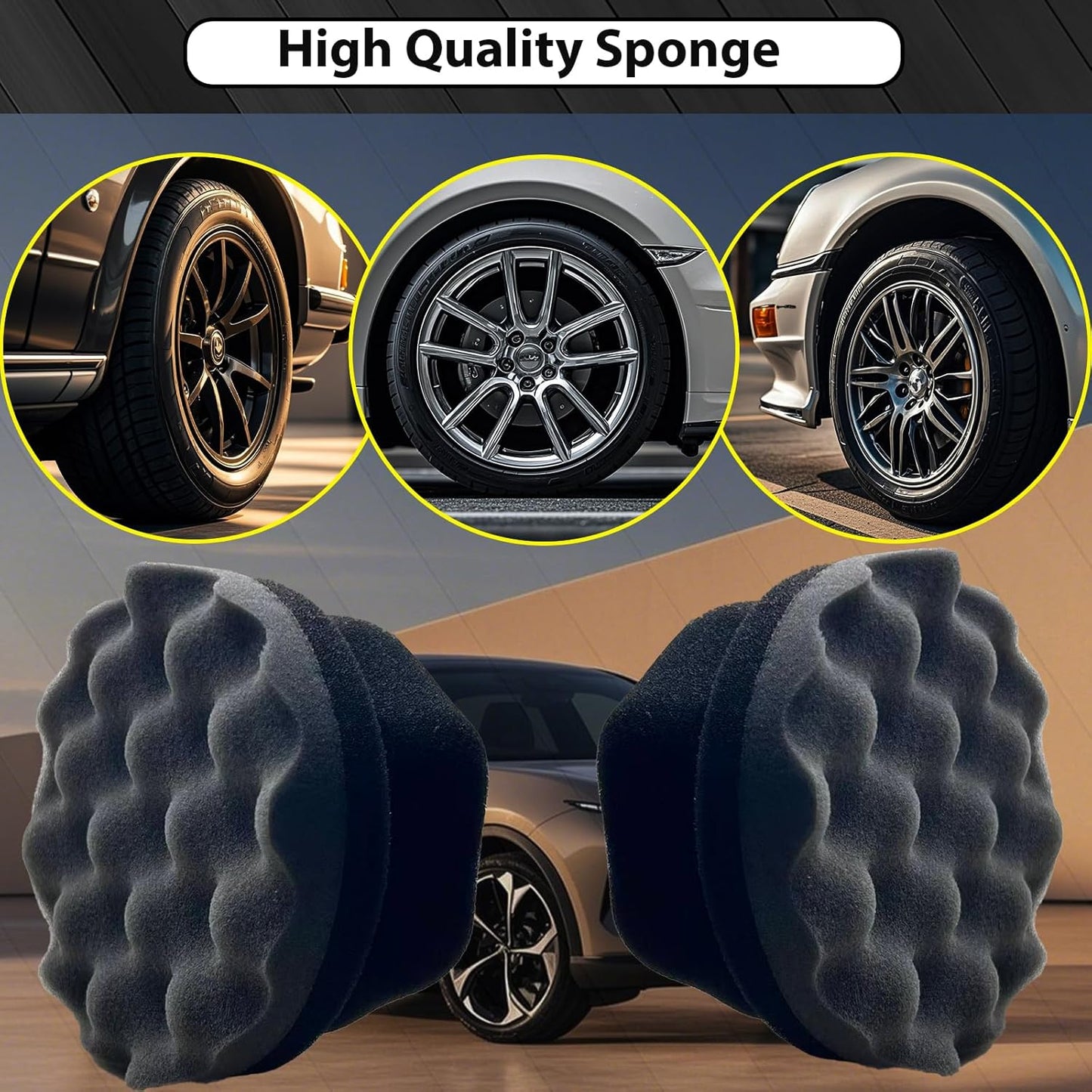 Tire Shine Applicator Pads, 2 Pcs Tire Dressing Applicator, Reusable Tire Shine Sponge Wave Contoured for Car Detailing, 3.15inch
