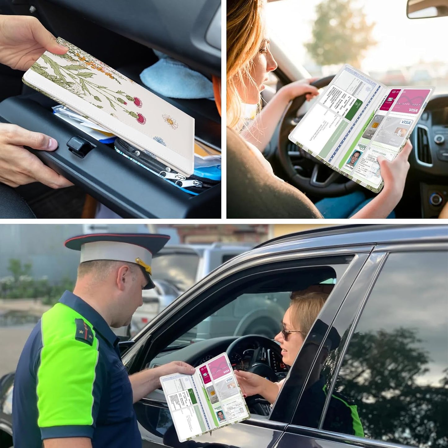 Car Registration and Insurance Holder, Auto Truck Document Holder with Magnetic Shut, Vehicle Glove Box Car Organizer, Interior Car Accessories for Women Men (Bow)