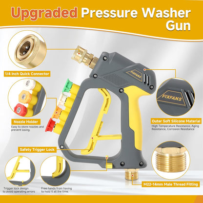FIXFANS Foam Cannon Gun Dual Connector Accessory for Pressure Washer, Double Tip Attachment Soap Cannon with Power Washer Short Gun, Car Wash Foam Gun Kit, 1/4" Quick Connect, 5 Nozzle Tips