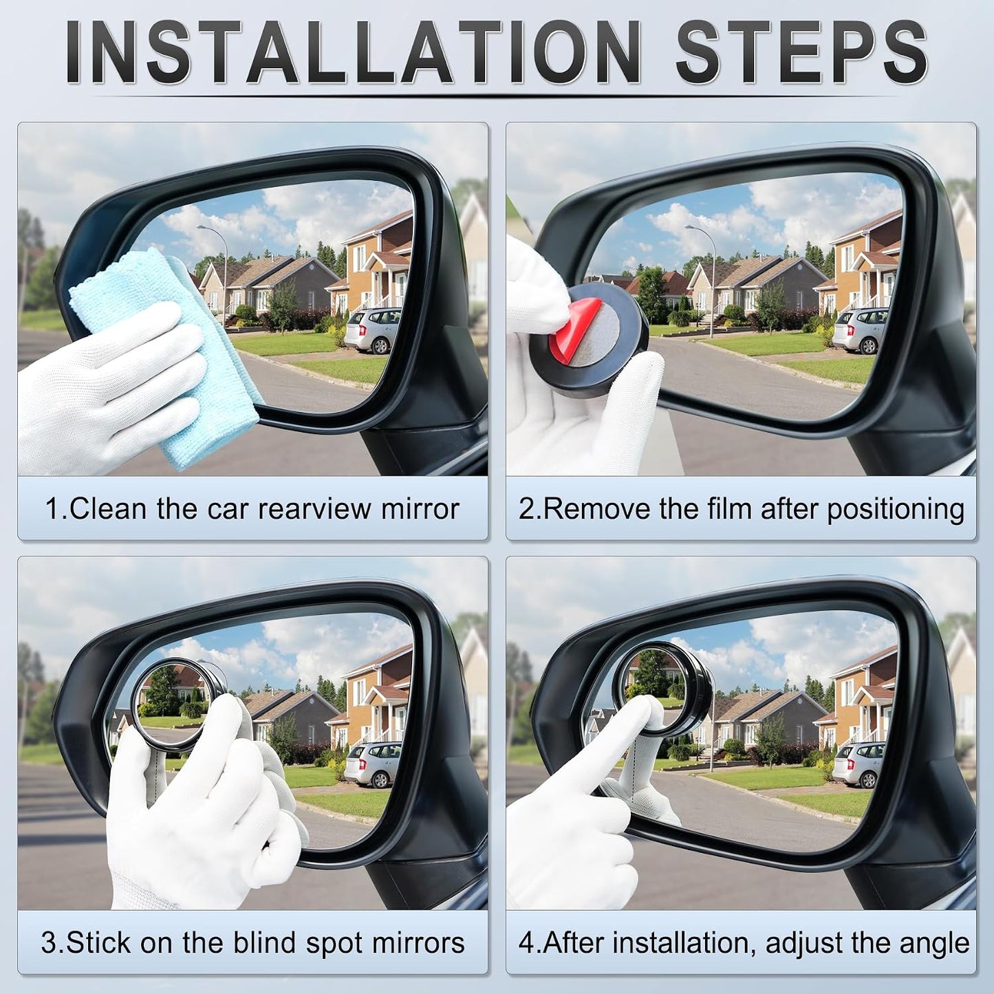 LivTee 2PCS Round Blind Spot Mirror, HD Glass and ABS Housing Convex Wide Angle Rearview Mirror with Adjustable Stick for Universal Car, Black