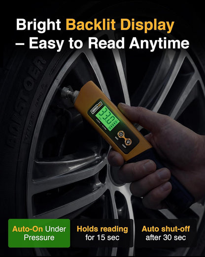 2-in-1 Digital Tire Pressure Gauge with Magnetic LED Work Light, USB Rechargeable, Lab Tested Air Gauge, 150 PSI