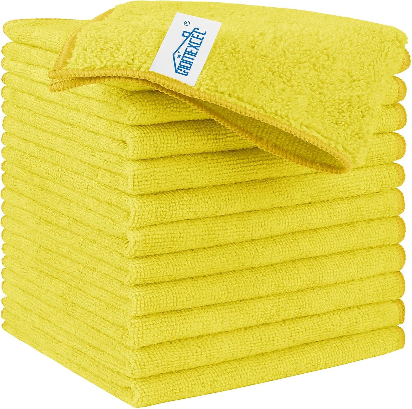 HOMEXCEL Microfiber Cleaning Cloth 210GSM, Pack of 12, Size:11.5" x 11.5", Ultra-Soft, High-Density Non-Abrasive Cleaning Towels for Cars, Glass, Kitchen, Reusable Rags, Blue/Green/Yellow/Pink