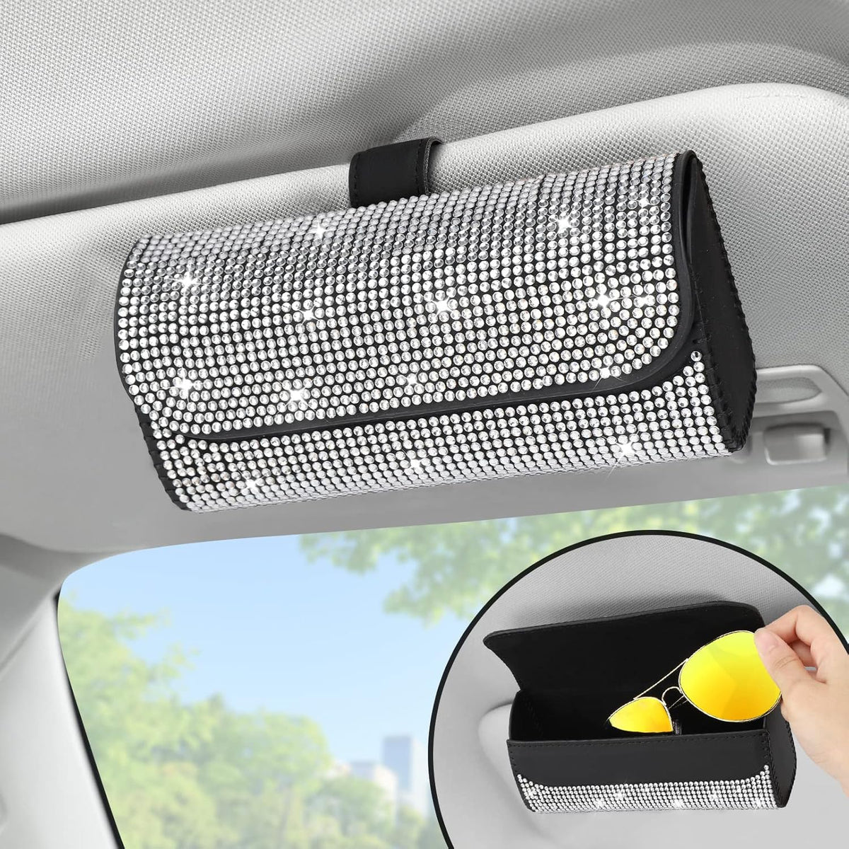 Accmor Sunglasses Holder for Car Sun Visor, Auto Eyeglasses Protective Storage Case, Vehicle Visor Accessories Organizer Box