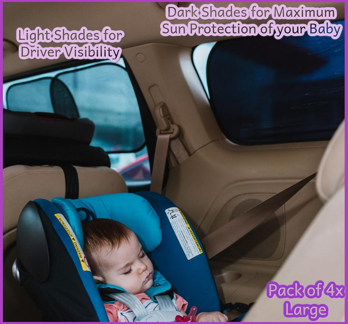 Car Window Shades - Certified 99.79% UVA & 99.95% UVB sun protection. Award winning car sun shade for side windows. 4 Pack (2 Transparency options) 20" x 12" -window shade for car baby by Kinder Fluff