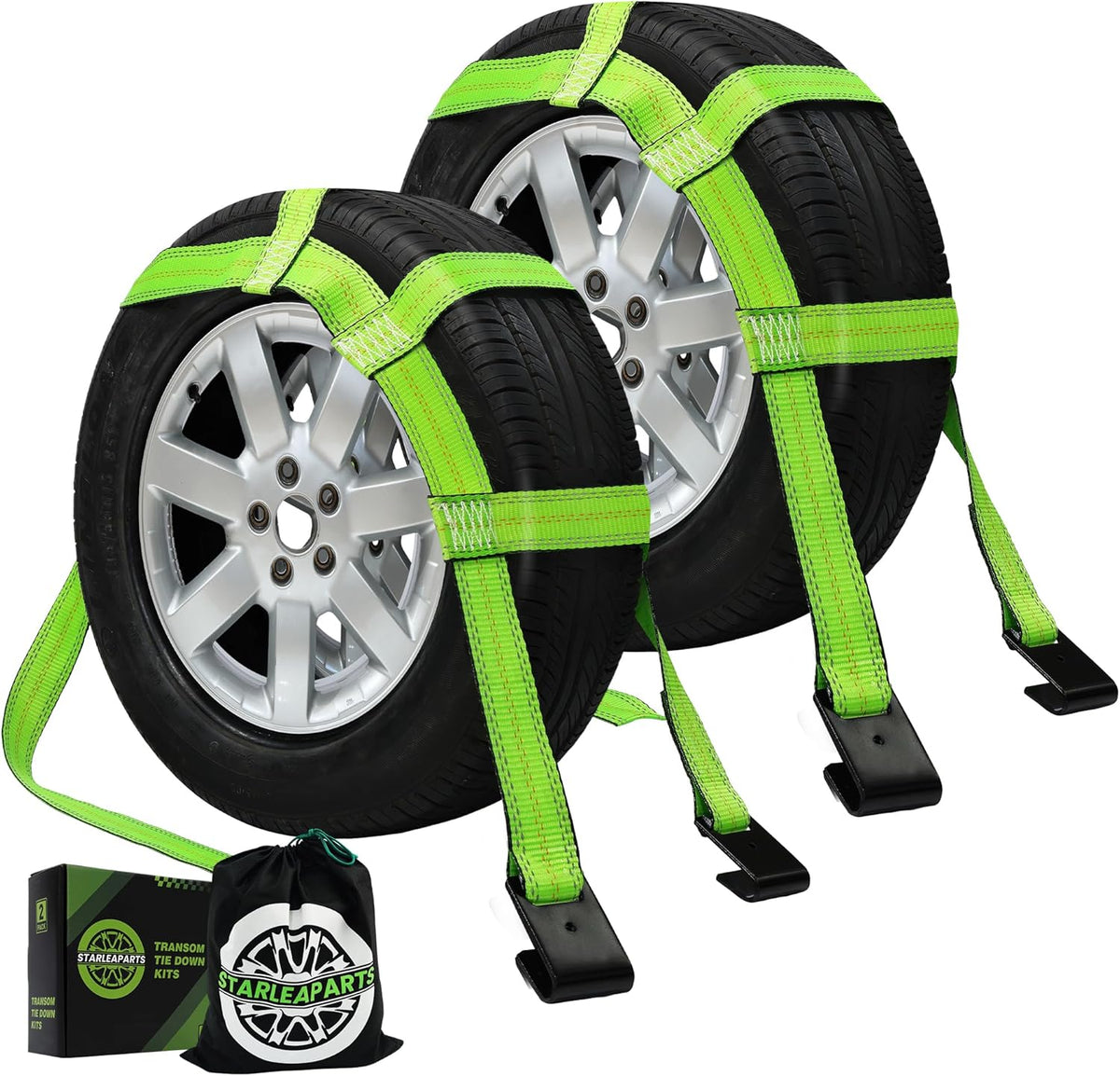 STARLEAPARTS Tow Dolly Straps with Reflective, 2 Pack Tow Dolly Basket Straps with Flat Hook, Car Dolly Strap, 10,000 lbs Breaking Strength, Tire Bonnet with Carrying Bag Fits Most 14"-17" Tires