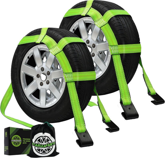 STARLEAPARTS Tow Dolly Straps with Reflective, 2 Pack Tow Dolly Basket Straps with Flat Hook, Car Dolly Strap, 10,000 lbs Breaking Strength, Tire Bonnet with Carrying Bag Fits Most 14"-17" Tires