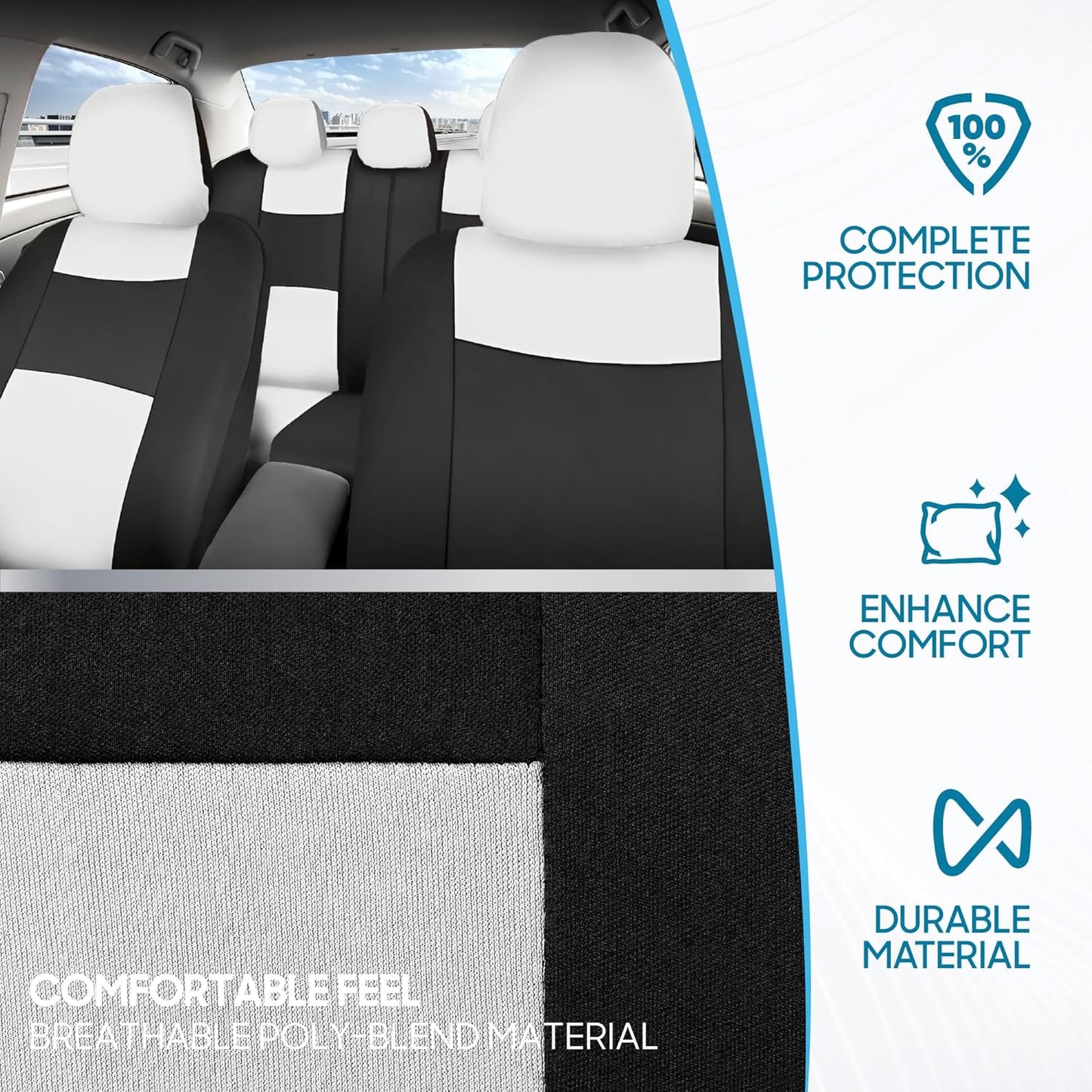BDK PolyPro Car Seat Covers Full Set in Charcoal on Black – Front and Rear Split Bench for Cars, Easy to Install Cover Set, Accessories Auto Trucks Van SUV