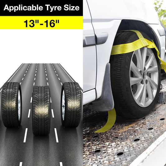 Tow Dolly Basket Straps with Flat Hook-2 Pack,Car Wheel Strap Tire Bonnet Net Fits 14"-19" Tires Auto Universal Vehicle Car Dolly Ropes Accessories