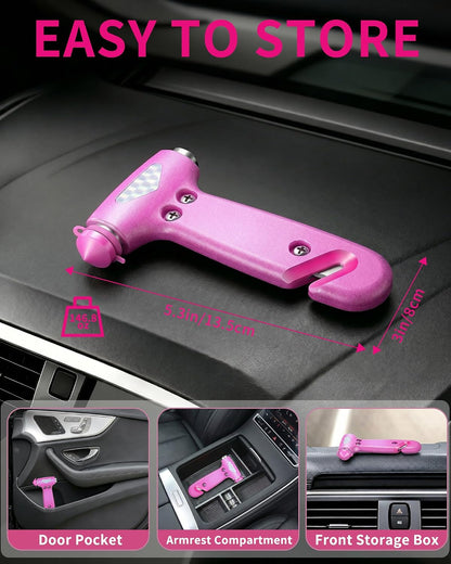 Car Glass Breaker and Seatbelt Cutter, Emergency Escape Tool, Pink | Built with ABS Handle and Carbon Steel Tip, Compact Design for Car Doors, Seats and Glove Box, Practical Gift for Driver