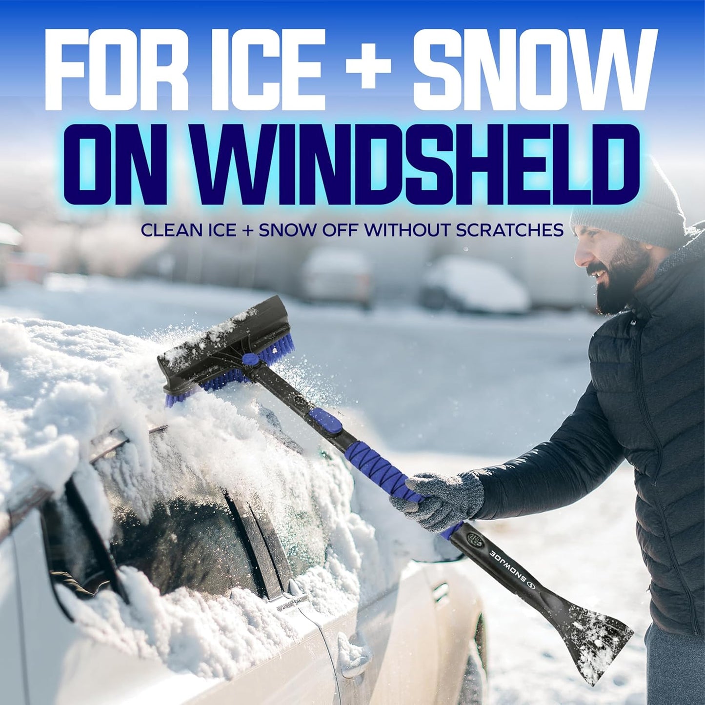Snow Joe 45" Multi-Purpose Ice Scraper and Extendable Snow Brush for Car Windshield with Foam Grip and 360-Degree Pivoting Brush Head, SJEG-SB45S