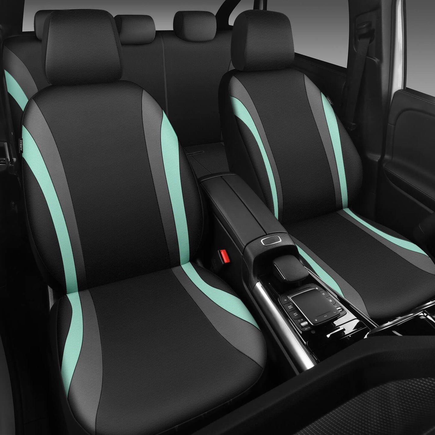CAR PASS Line Rider Sporty Front Seat Covers,Gray Car Seat Covers Two Front Seats Only, Airbag Compatible,Universal Fit Sedans,Cars,Vans,SUV,Truck(Black and Gray)