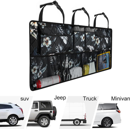 Femuar Car Trunk Organizer, Large Capacity Backseat Trunk Organizer (42"*18"), Collapsible Car Storage Bag with 8 Pockets, SUV/MPV/Truck - Black