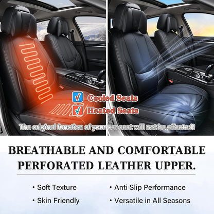 Coverado Seat Covers Full Set, Black Seat Covers for Cars 5 Seats, Car Seat Protector, Waterproof Nappa Leather Car Seat Cushion, Front and Rear Car Seat Cover Fit for Most Sedans SUV Pick-up Truck - Colors B