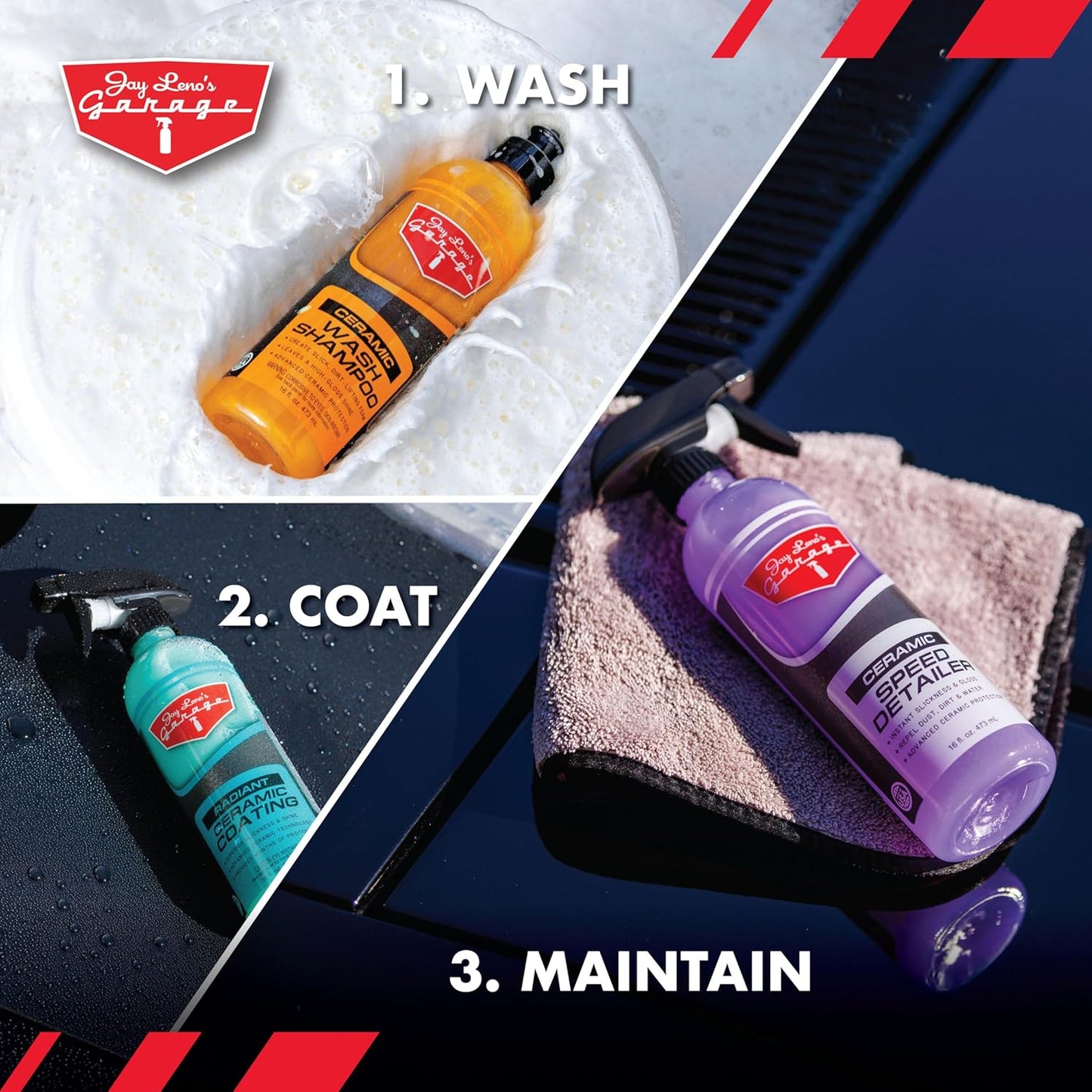 Jay Leno’s Garage Ceramic Speed Detailer Spray Quick Car Detailer for Cars Trucks Motorcycles and Watercraft Enhances Gloss Slickness Hydrophobic Protection Boosts Ceramic Coatings (16 OZ)