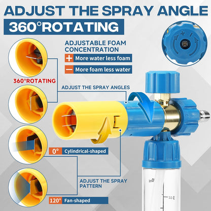 FIXFANS Foam Cannon Gun Dual Connector Accessory for Pressure Washer, Double Tip Attachment Soap Cannon with Power Washer Short Gun, Car Wash Foam Gun Kit, 1/4" Quick Connect, 5 Nozzle Tips