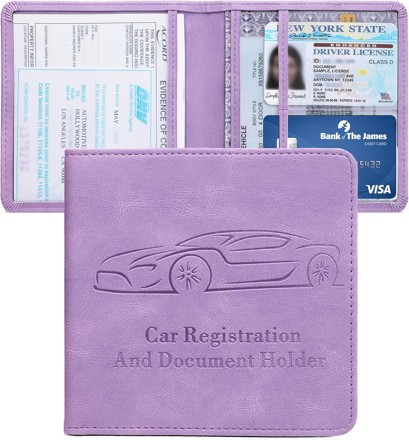 Registration and Insurance Card Holder, Vehicle Glove Box Car Organizer with Magnetic Closure, Interior Car Accessories for Documents, Cards, License Storage, 1-Pack Red