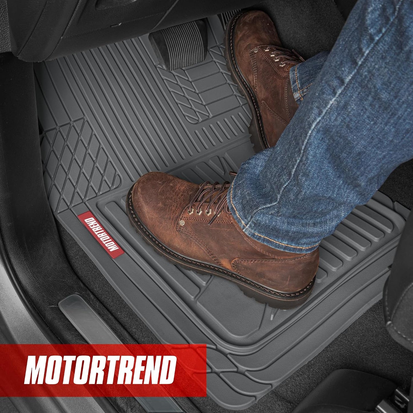 Motor Trend FlexTough Advanced Heavy Duty Black Rubber Car Floor Mats & Cargo Liner for SUV & Car Full Set - Universal Trim to Fit All Weather Automotive Floor Mat & Cargo Liners for SUV, Car, & Van