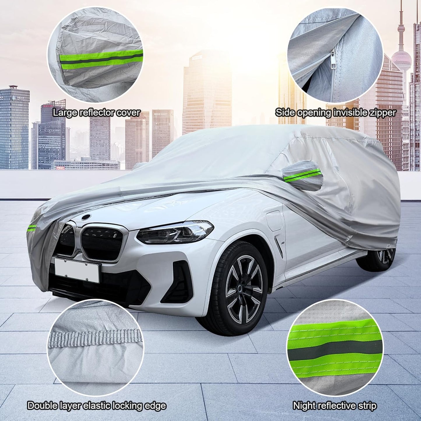 Full Car Cover Universal 6 Layers Outdoor Thicked All Weather Cover, Sunshield, Waterproof, Snow Proof, UV Proof, Scratch Proof, Bird Droppings, 6 Reflective Strips, Fits Sedans up 178"-189"