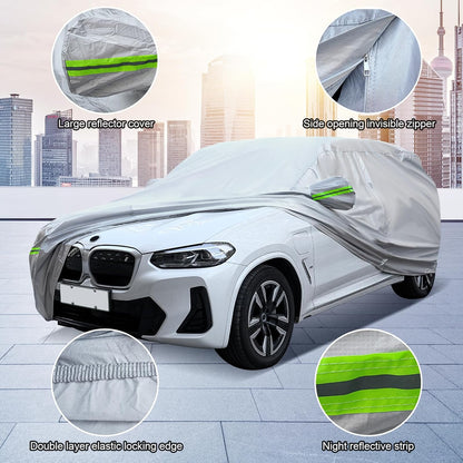 Full Car Cover Universal 6 Layers Outdoor Thicked All Weather Cover, Sunshield, Waterproof, Snow Proof, UV Proof, Scratch Proof, Bird Droppings, 6 Reflective Strips, Fits Sedans up 178"-189"