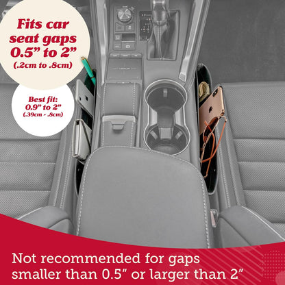 Lusso Gear Car Seat Gap Organizer - Pack of 2 - Prevents Items Falling & Seat Gap Filler - Universal Fit 0.5"-2" Slots & Automotive Use - Easy Clean Design for Auto Accessories - Gray Faux Leather