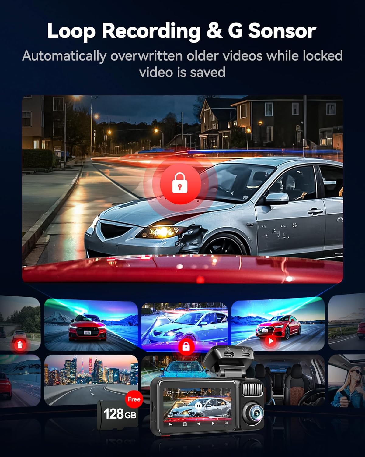 REDTIGER F17 Elite 4K Dash Cam 3 Channel, STARVIS 2 IMX678 & IMX675, 128GB Card, Full Night Color, 4K+2.5K+1080P Front and Rear Inside, Voice Control, 5GHz WiFi-30MB/s Download, GPS, HDR, Parking Mode