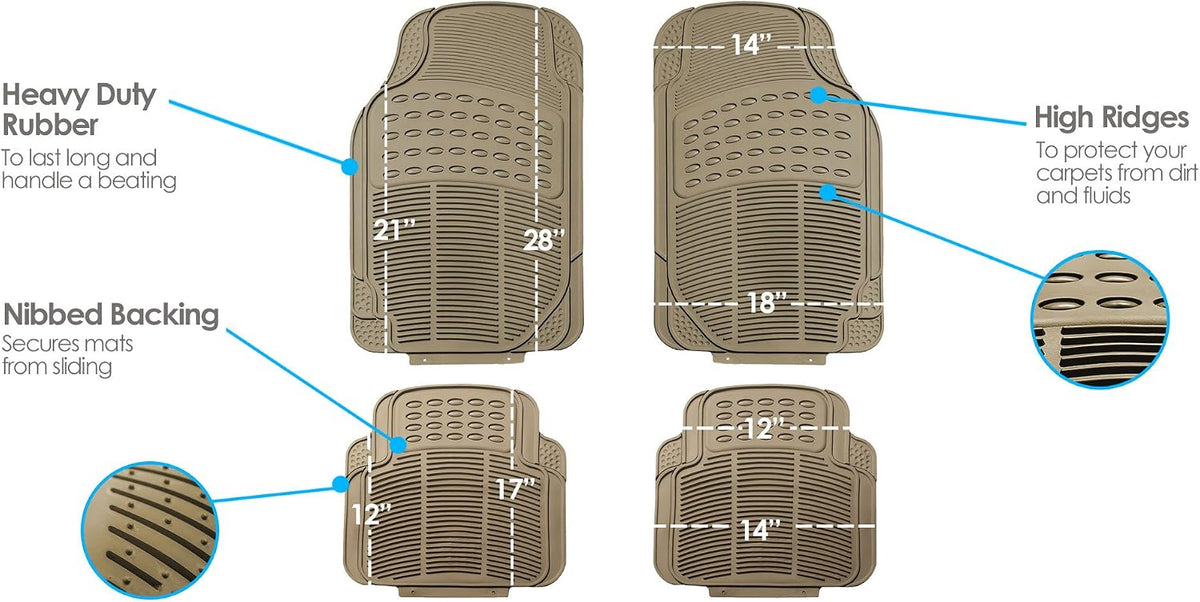 FH Group Automotive Floor Mats Solid ClimaProof for all weather protection Universal Fit Trimmable Heavy Duty fits most Cars, SUVs, and Trucks, 3pc Full Set Black