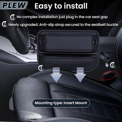 2-Pack Car Seat Gap Filler Organizer - Upgraded Anti-Slip Strap Design - Premium Leather Side Console Pocket - Prevent Phone Falling - (0.2”-1.2" Gaps),Clever Gifts For SUV, Truck & Sedan, Black